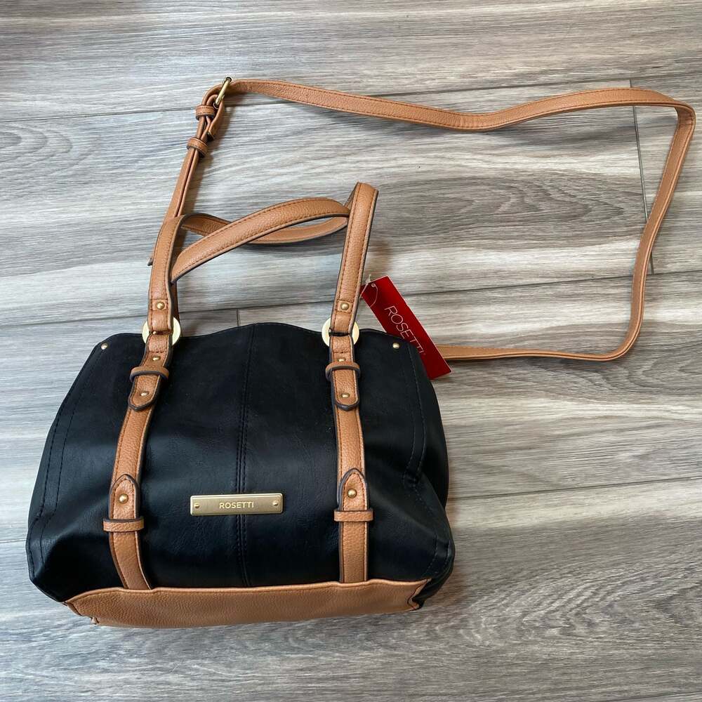 Rosetti Black and Tan Faux Leather Multi-Compartment Satchel with Crossbody